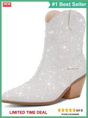 Rhinestone Cowboy Ankle Boots Faux Leather Western Booties for Women